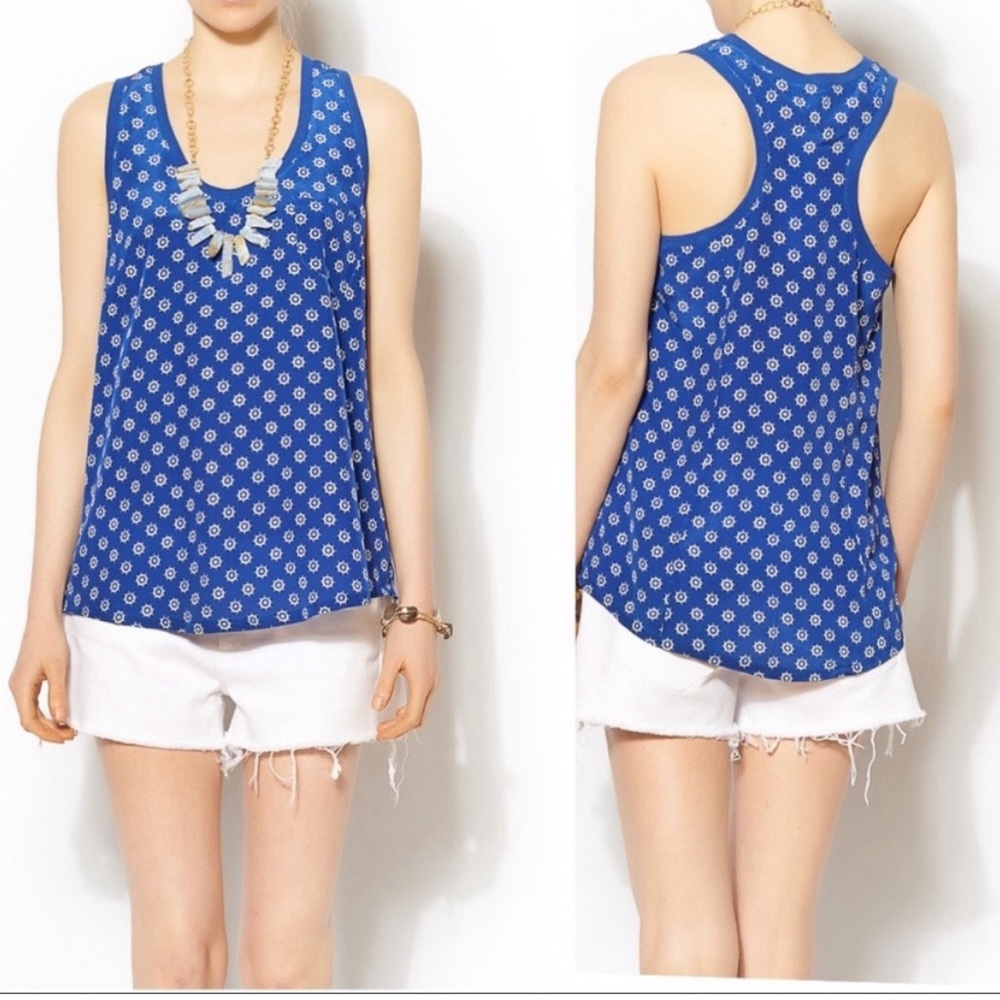 Joie Alicia Silk Nautical Ship Wheel Tank Top Blue White Small S